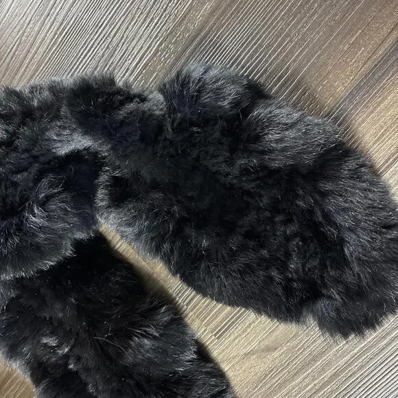 NWT Rex Rabbit Fur Scarf Black Pull Through Tan Slotted Scarves - Picture 6 of 9